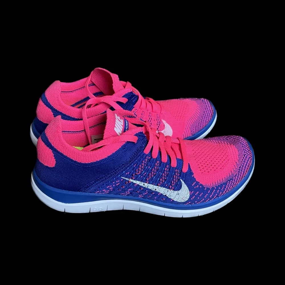 RARE Nike Free 4.0 Flyknit Sz 8.5 In Pink Flash/White-Game Royal - Picture 11 of 12